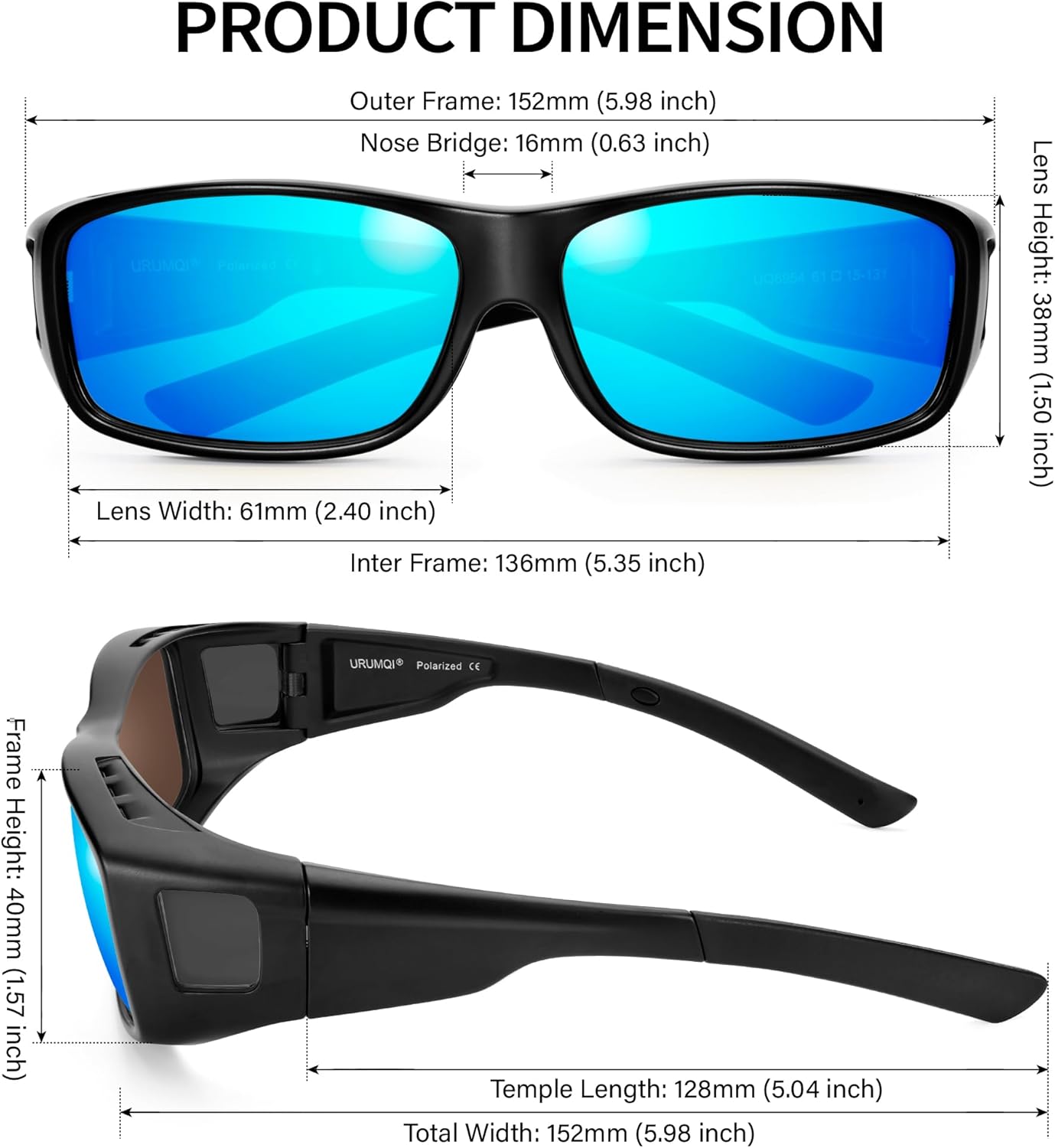 URUMQI Polarized Sunglasses Fit Over Glasses for Men Women, Wrap-around Driving Sunglasses 100% UV Protection - Image 3