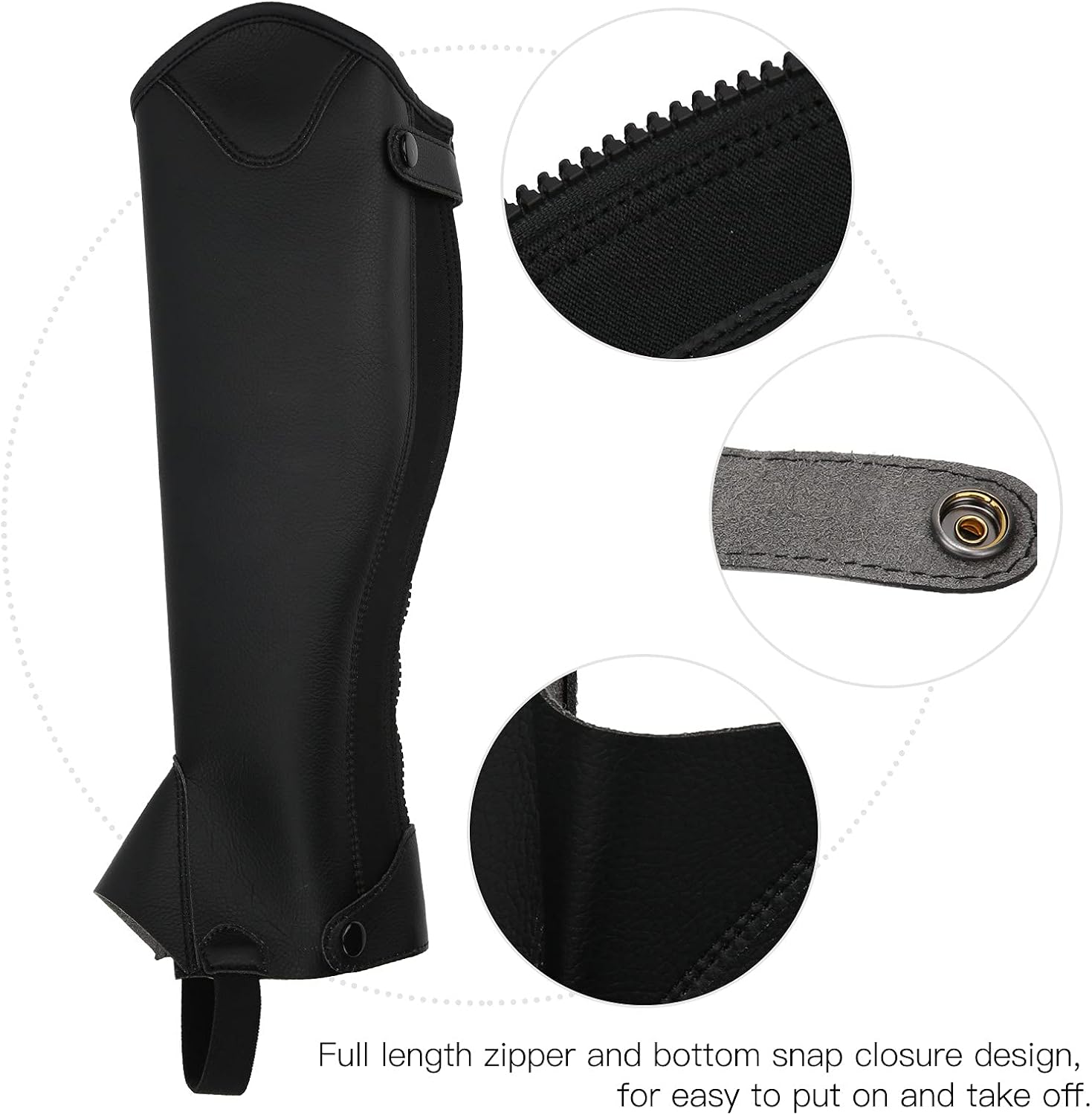 RiToEasysports Equestrian Half Chap, PU Leather Half Chap Full Length Zipper Adult Horse Riding Half Chap Equestrian Body Protector Equipment for Adults