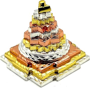 Sri Meru Yantra, Shree Chakra in Brass Size 2" Inch - Spiritual Powers, Vaastu Dosh, Prosperity - 3D - 3 Tone A+