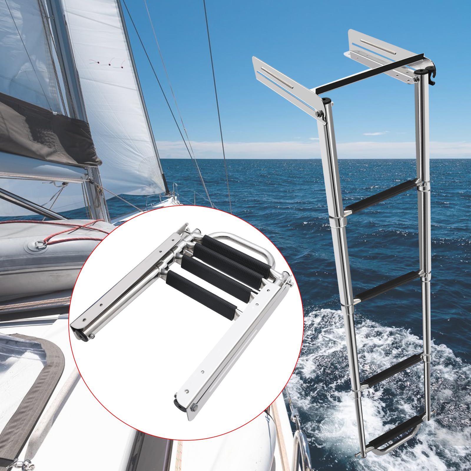 KAOLALI Scala Marina in Acciaio Inossidabile a 4 Gradini Scaletta Per Piscina Barche Scaletta Telescopica Estensibile per Barca Imbarco Pieghevole Nuoto Scale Capacità per Barca Marina Piscina
