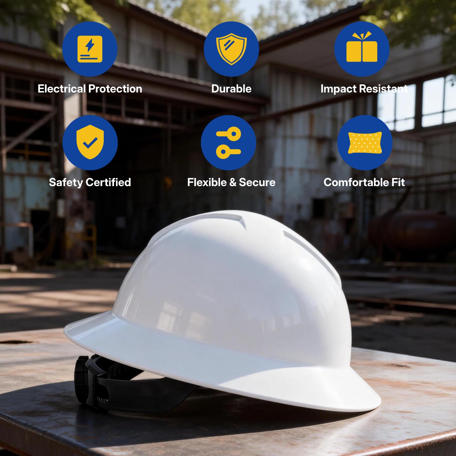 Paquete de 8 Sombreros Duros Blancos Ajustables de ala Completa con suspensión de trinquete, Carcasa de Polietileno de Alta Densidad, protección cómoda y Duradera, Casco de Seguridad para Hombres y