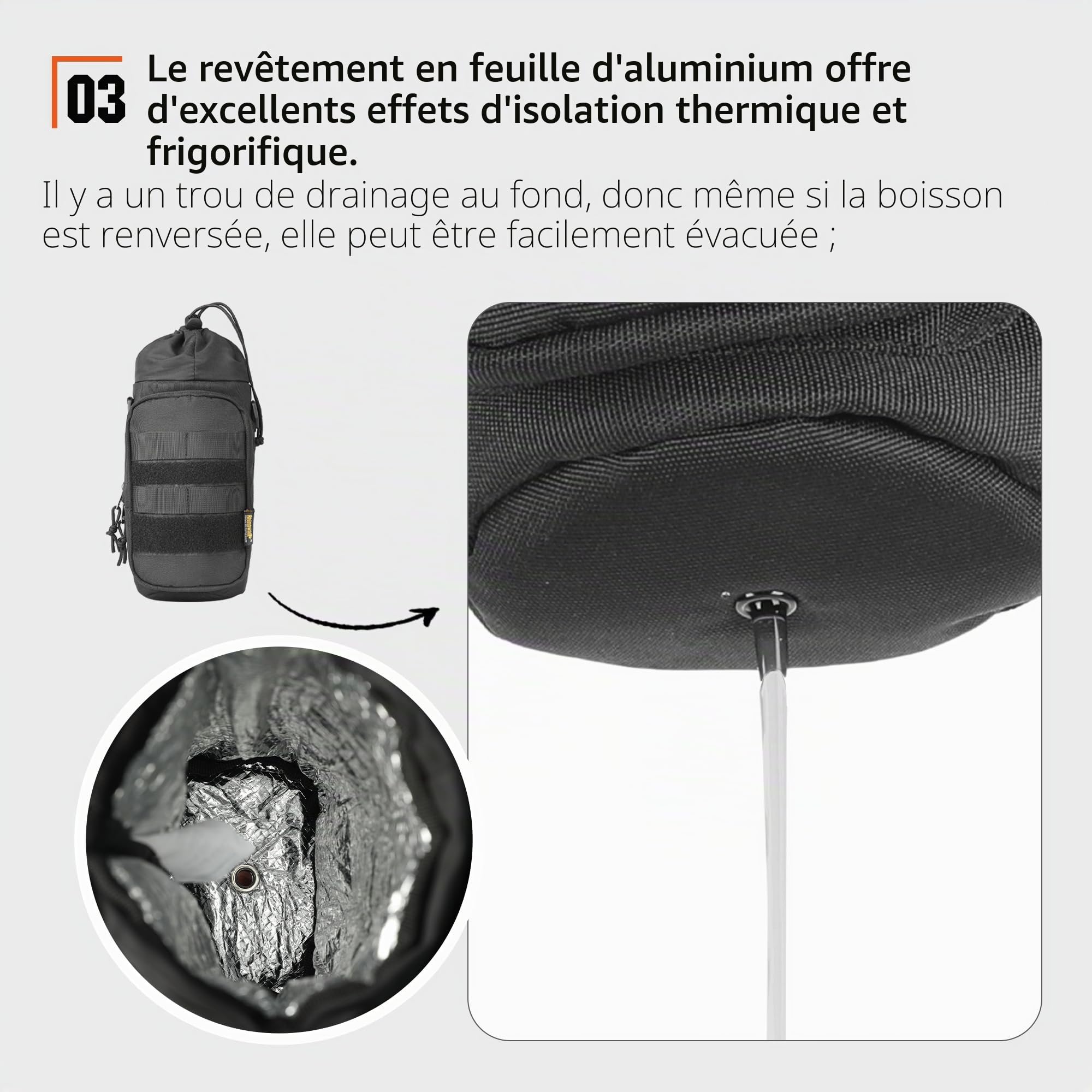 Rhinowalk Sac isotherme MOLLE de 1,5 l, extensible, avec bandoulière, porte-bouteille étanche pour moto, vélo, randonnée, camping et voyage