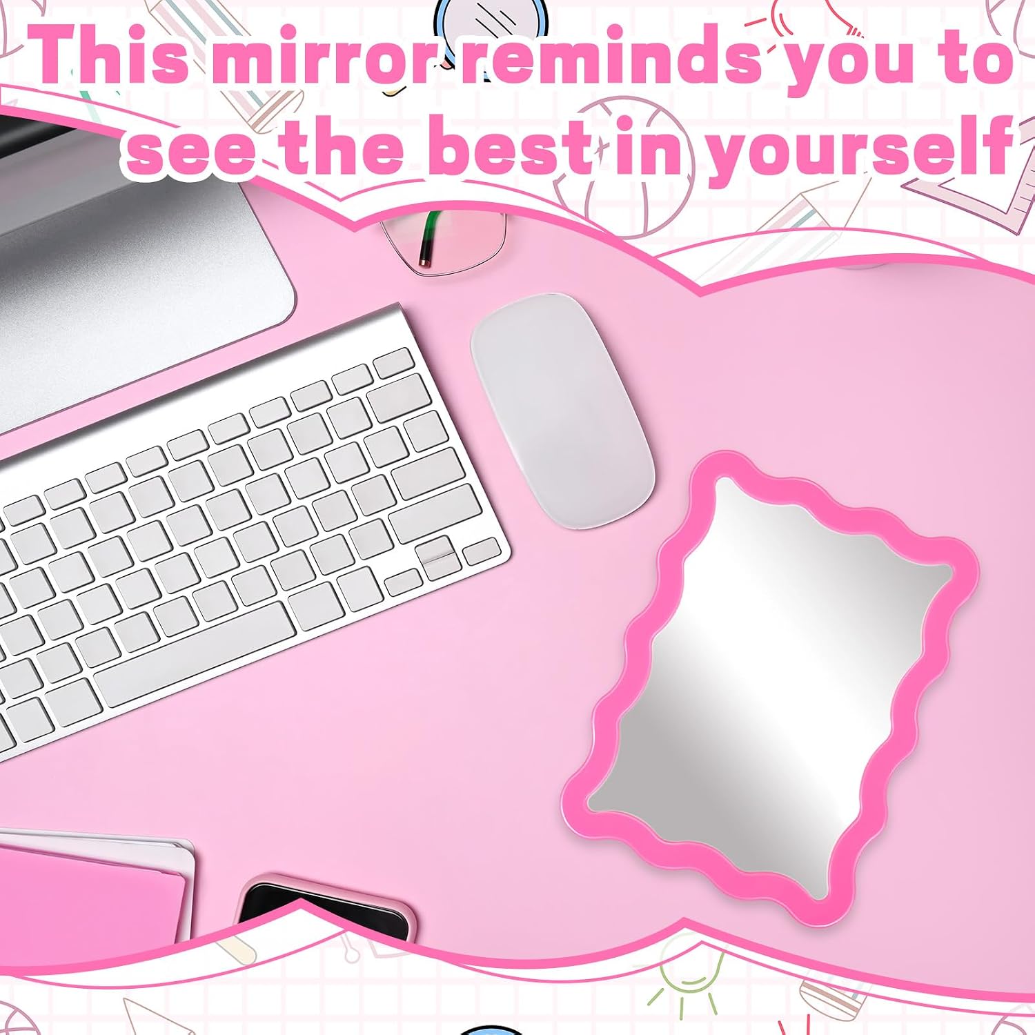 Locker Accessories for Girls with Magnetic Mirror 5.31" x 7" Yellow Cute Mirror Decoration for Back to School Essential Aesthetic School Locker Decor Set