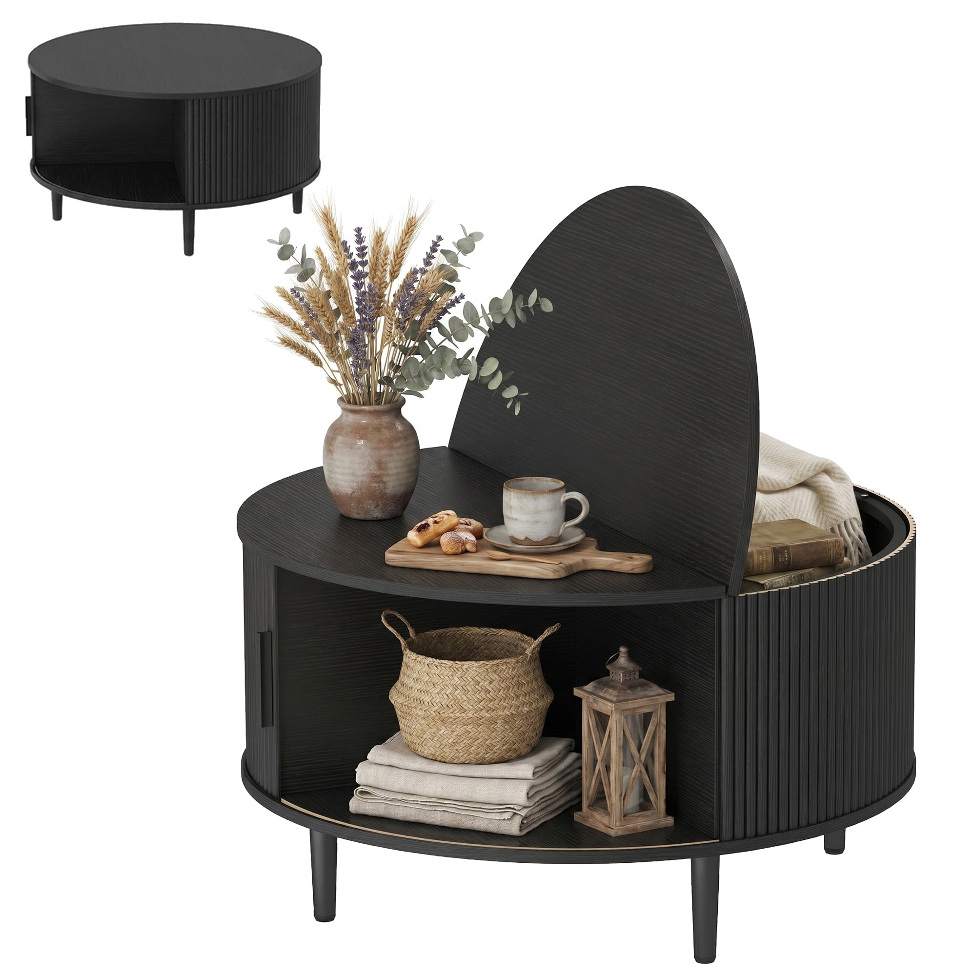 HOMCOM Round Coffee Table with Storage, 80cm Modern Centre Table, Black