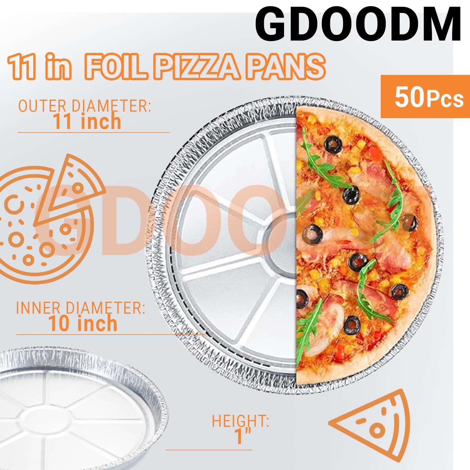 Paquete de 50 moldes desechables redondos de aluminio para pizzas, moldes de pizza desechables de 11 pulgadas, molde de focaccia de papel de aluminio, para galletas de chocolate, bandeja para servir 2