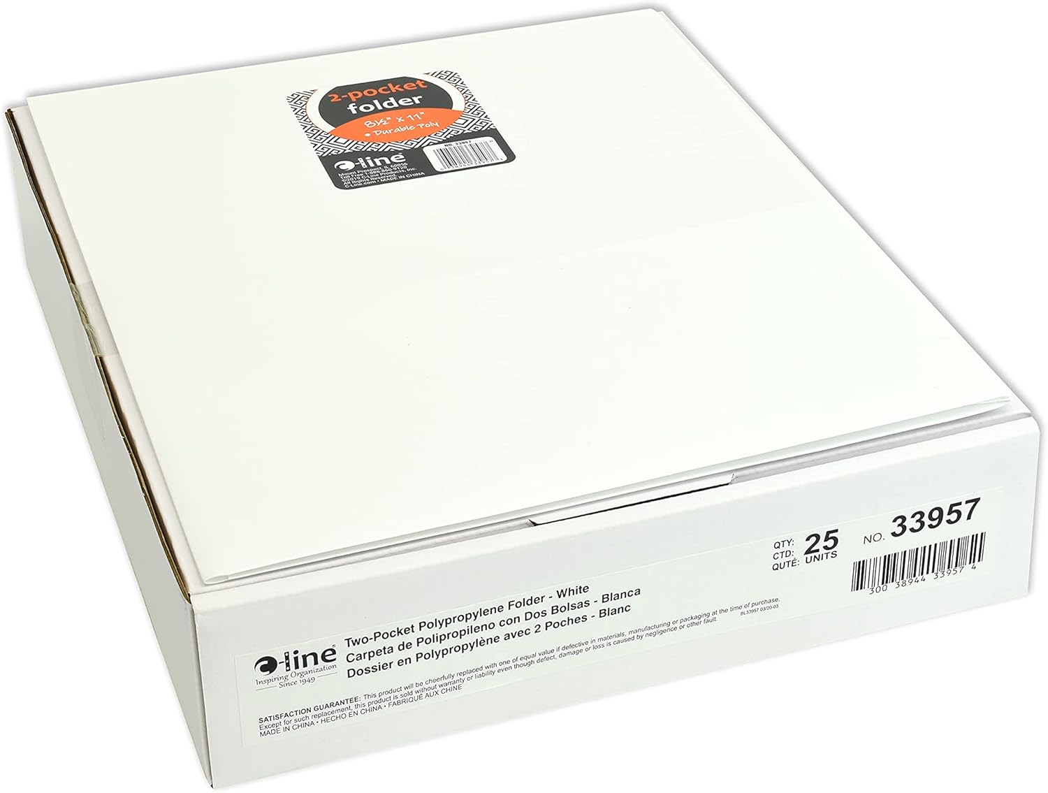 C-Line Two-Pocket Heavyweight Poly Portfolio, For Letter Size Papers, Includes Business Card Slot, 1 Case of 25 Portfolios, White (33957-25)