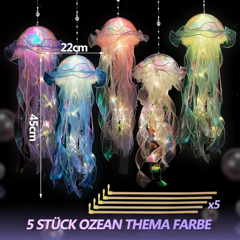 Lanterna di Meduse LED - Lanterne Colori da Appendere a Forma di Sirena per Feste a Tema Oceano e Natale per Bambini