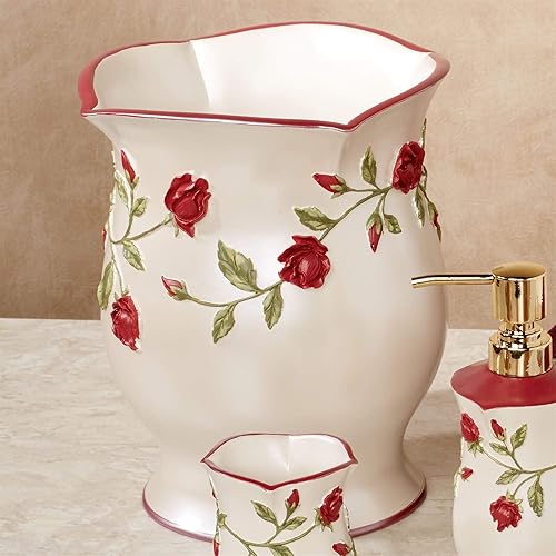 Touch of Class Vining Rose Wastebasket Pearl