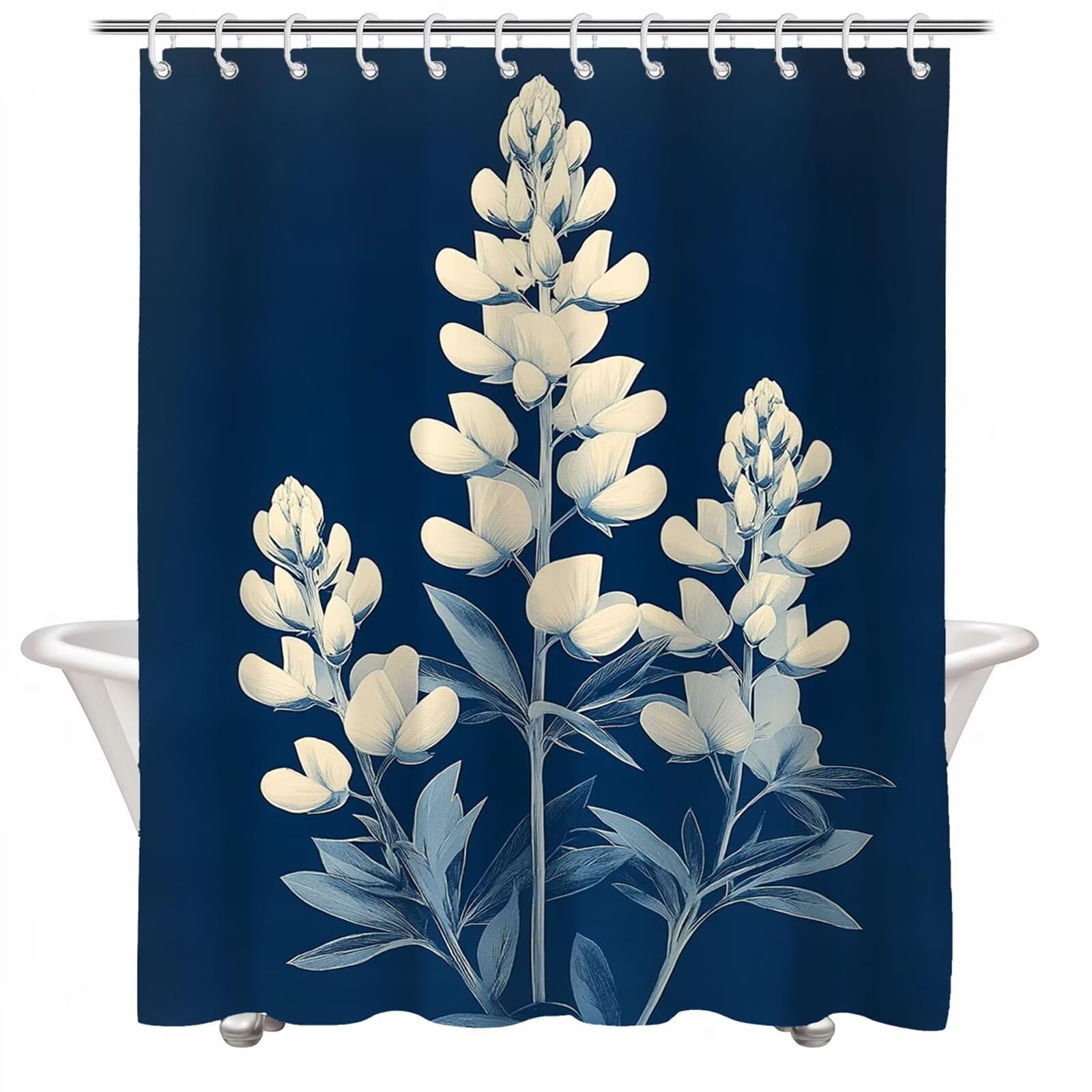 Rideau de douche 80x200 cm en polyester imperméable avec motifs de plantes marines
