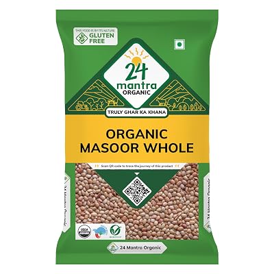 24 Mantra Organic Unpolished Masoor Dal/Red Lentil - 500 gms | 100% Organic | Chemical Free & Pesticides Free | Tastier 