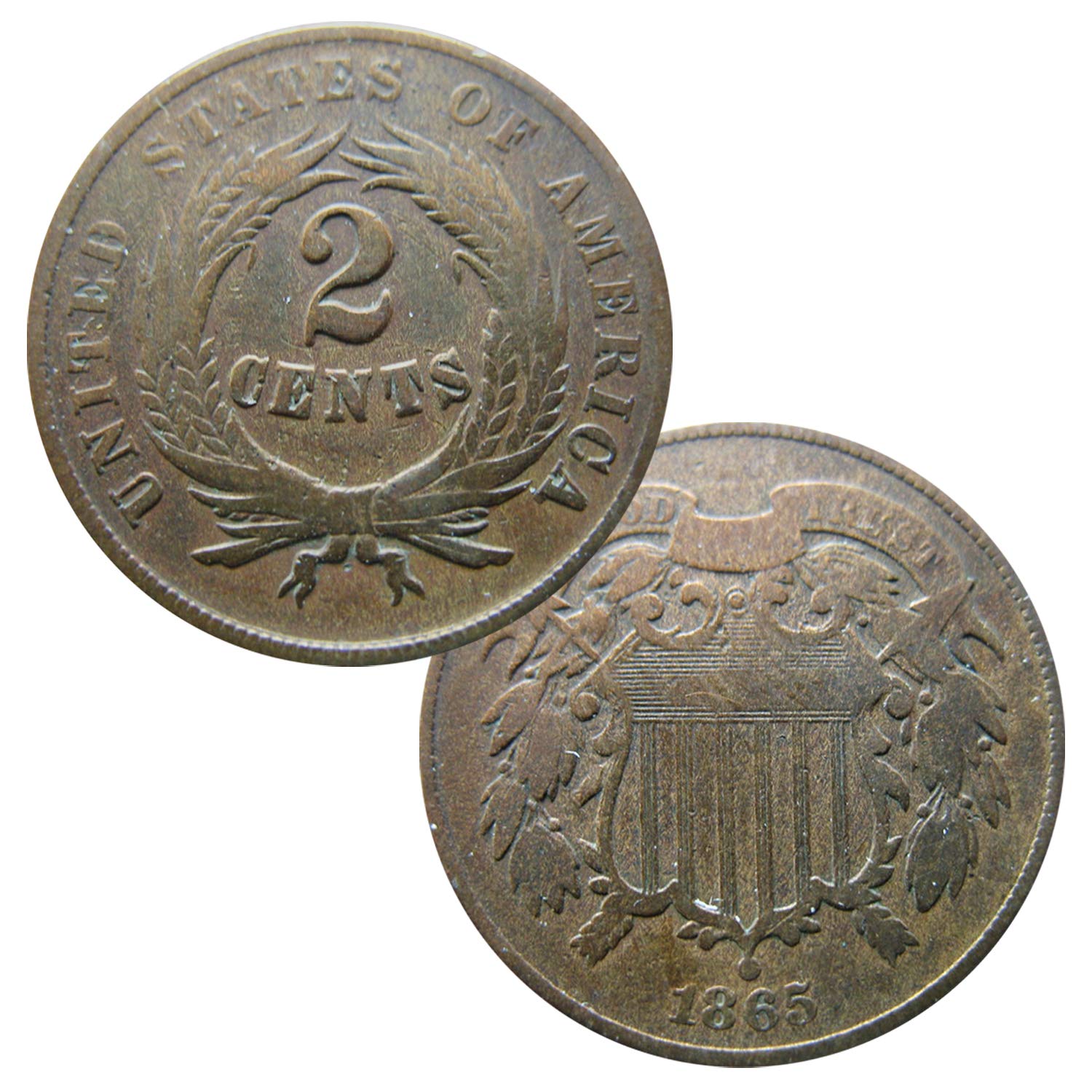 USA 1865 Two Cent Piece Coin - Authentic Civil War Era Circulated - United States Mint