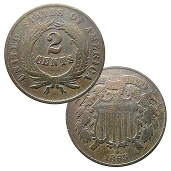 USA 1865 Two Cent Piece Collectable Coin, Civil War Era Circulated Copper