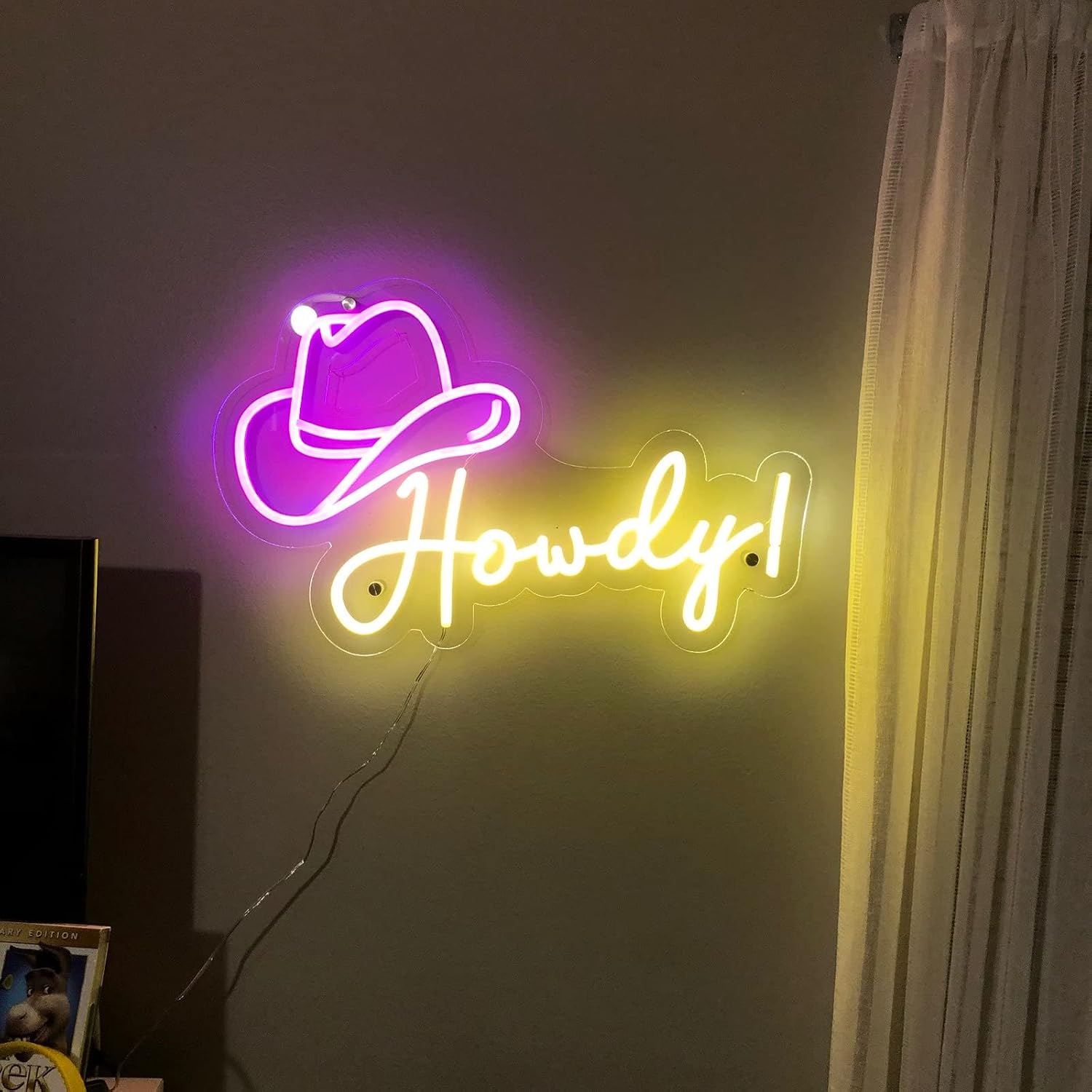 Howdy Neon Sign LED Neon Lights for Wall Decor, 15'' White Cowboy Hat Signs Birthday Gifts for Women Girls, Aesthetic Howdy Signs Nigh Lamp Girls Dorm Bedroom Party Wedding Art Decoration