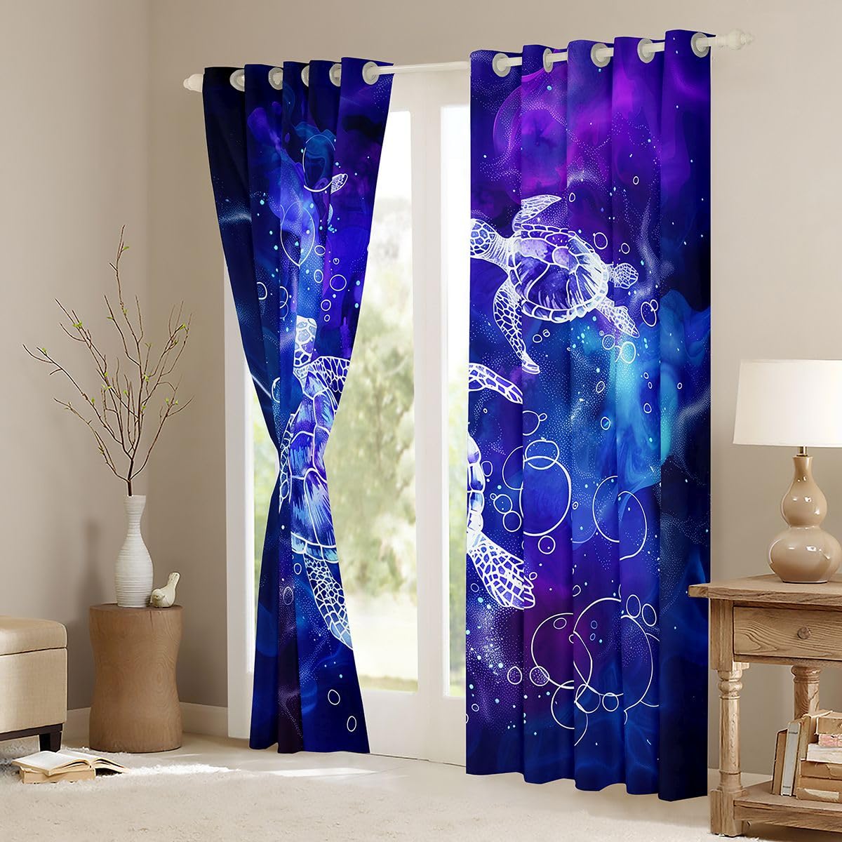 Homemissing Tende oscuranti tartarughe marine per camera da letto, soggiorno, vita marina, galassia, tende oscuranti pastello, 2 pannelli, 167 x 228 cm, decorazione arcobaleno