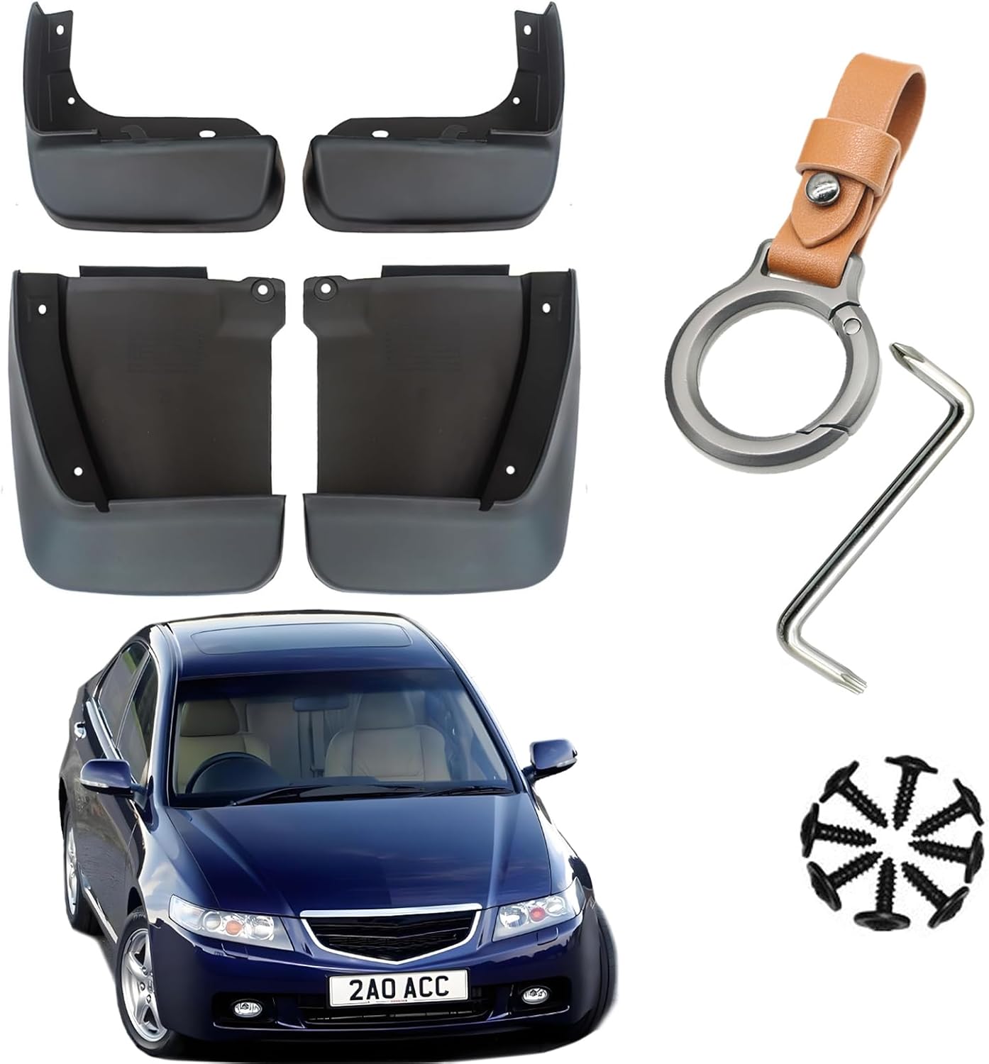 Genuine Mudflaps Car Mud Flaps Splash Mudguards Guards Set of 4 with Installation Compatible with Honda 2003-2007Acura TSX, Black