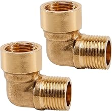 2 Stück Messing Winkel 90°, 3/8" Bogen Messing, 3/8 Zoll Innengewinde x Außengewinde Sanitär Anschlussstücke Winkel, Winkel 90 grad IG/AG, DN10 Rohrwinkel Bogen für Rohranschluss Wassertank Garten