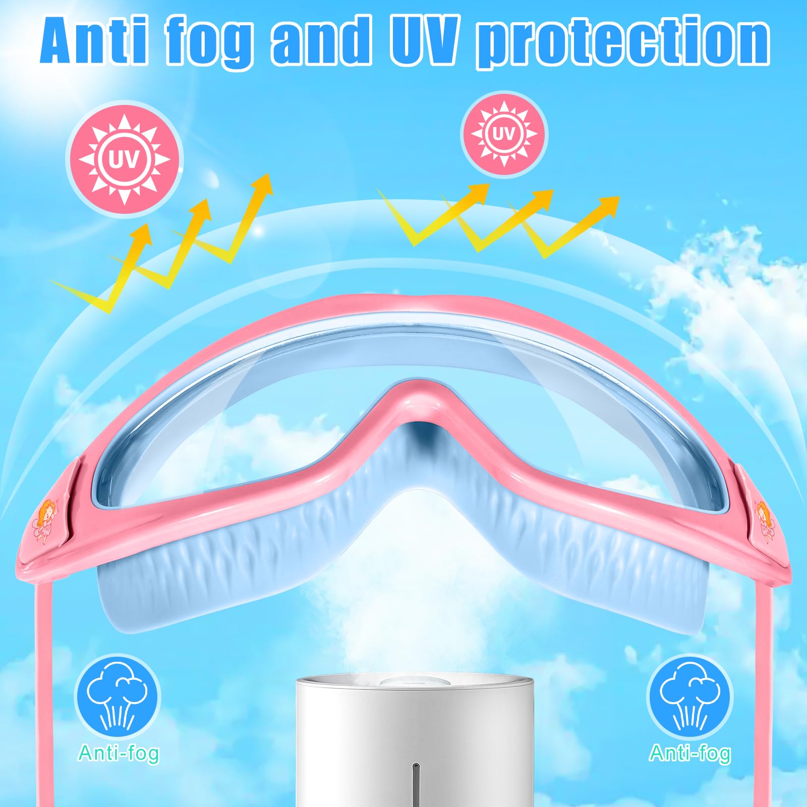 Gafas de Natación para Niños, Máscara de Buceo Infantil de 180° Panorámica, Protección UV, Antivaho, Diseño Antifugas, Ajuste Rápido, Gafas de Natación Unisex para Niños y Niñas de 3 a 15 Años