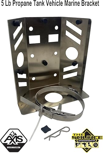 Miniatura 2 de Soporte de tanque de propano de acero inoxidable para botella de propano de gas LP de 5 libras para vehículos terrestres, RV y Marine Overland Axis