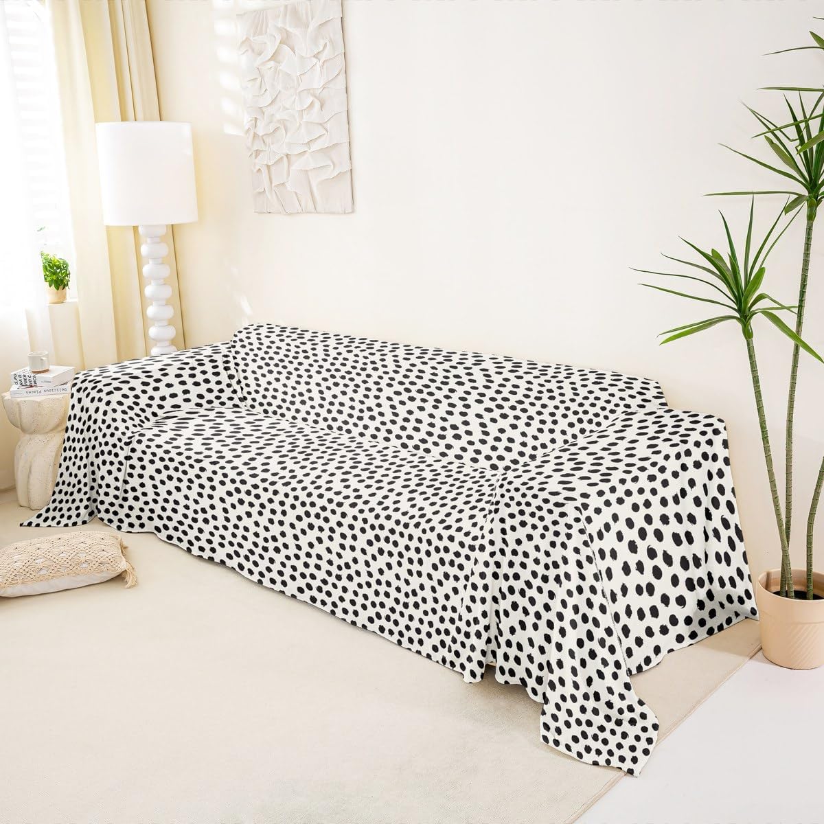 Erosebridal Polka Dots Couch Cover 71" x 91" Dots Sofa Slipcover Geometric Dot Sofa Cover Modern Farmhouse Craft Patchwork Black White Couch Protector