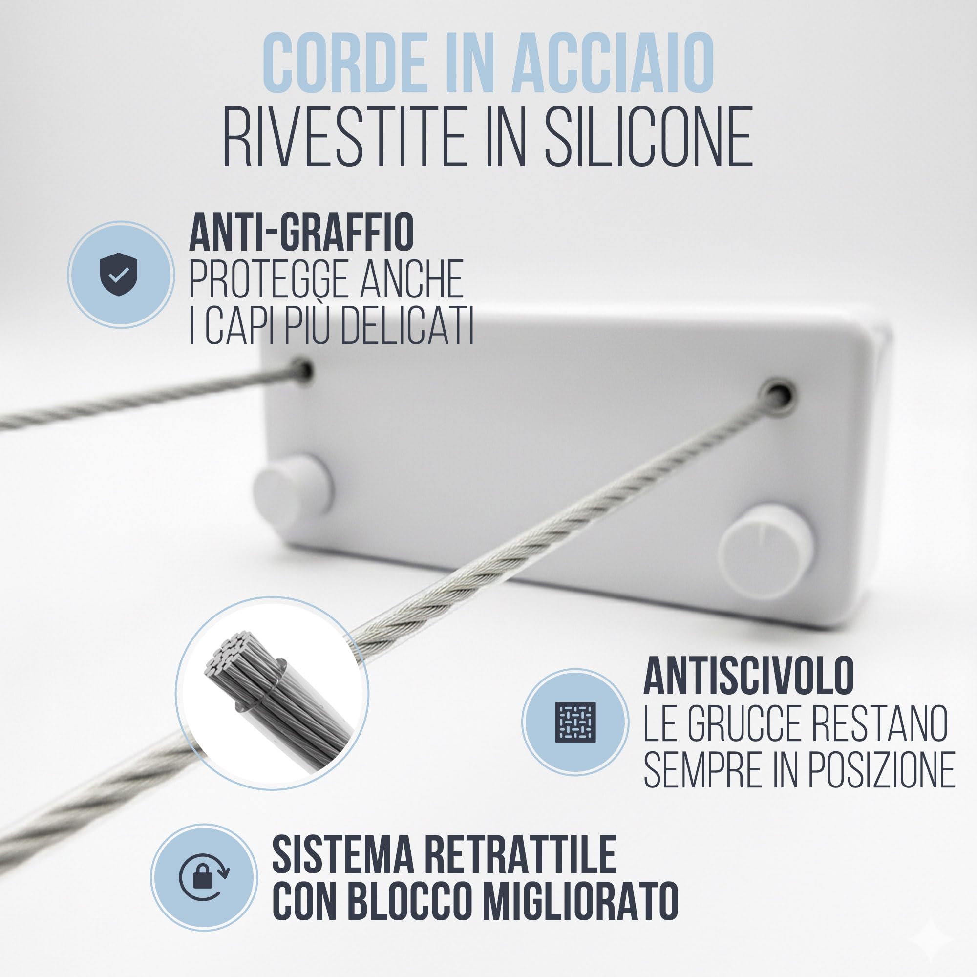 Filo Stendibiancheria Retrattile da Parete con doppia corda in acciaio da 4,2 m Stendibiancheria a Scomparsa Salvaspazio per bagno e balcone - Mollette in legno e sacchetto in tessuto inclusi