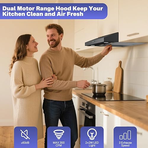 Miniatura 2 de Campana extractora negra Bajo gabinete, extractora metalico cocina campana extractora debajo del gabinete campana extractora de 30 pulgadas campana