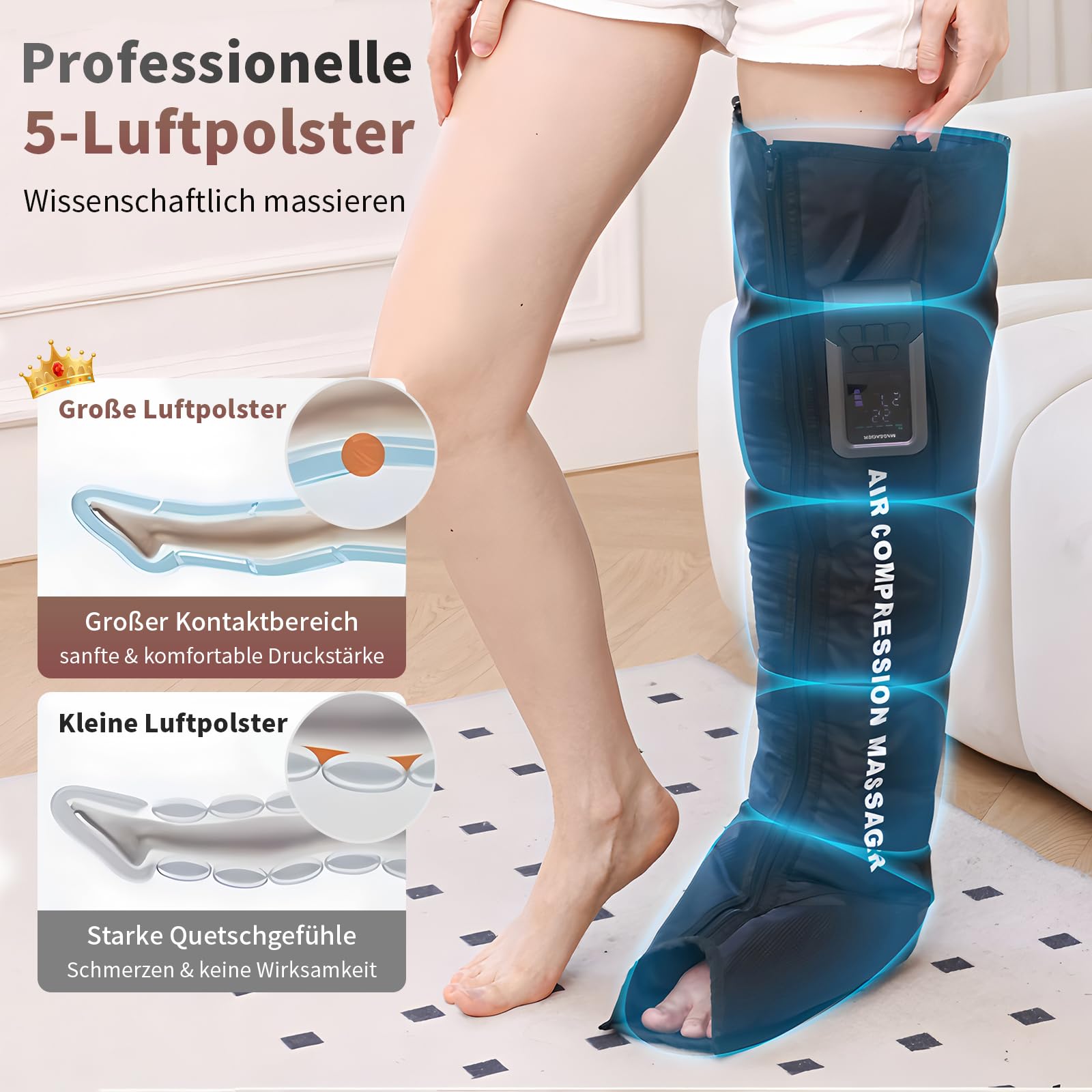 mono Kabellose Recovery Boot, einzelner Kompressionsstiefel für Muskelregeneration&Durchblutung, Druckwellen-Therapie (Sport/Regeneration/Lymphdrainage) (L-Beinumfang von 49-60 cm)