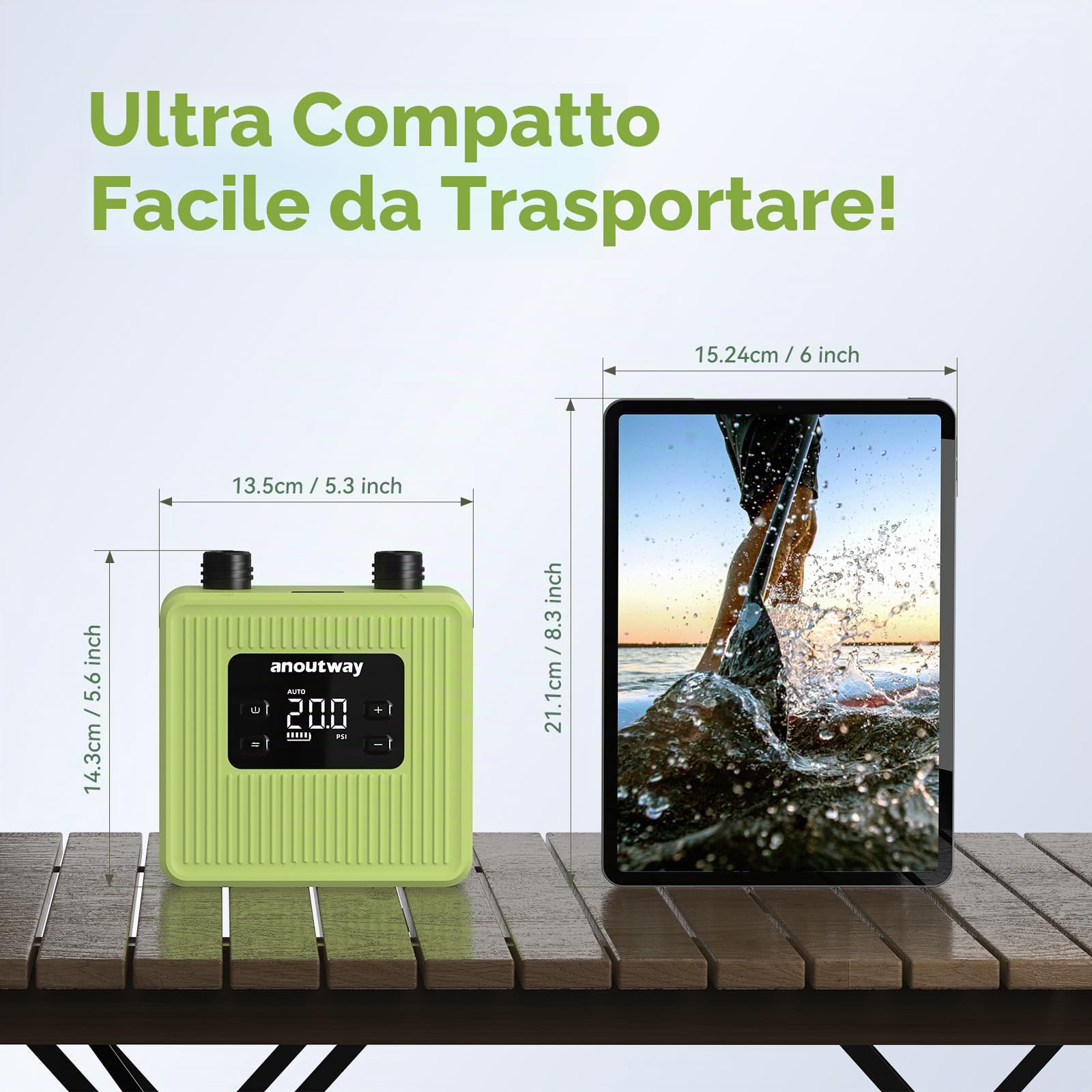 Tiny Pompa Elettrica SUP 20PSI Ricaricabile Gonfiaggio/Sgonfiaggio | Portatile Batteria Auto-off Pompa ad Aria per Tavole da Paddle, Kayak, Ali del Vento