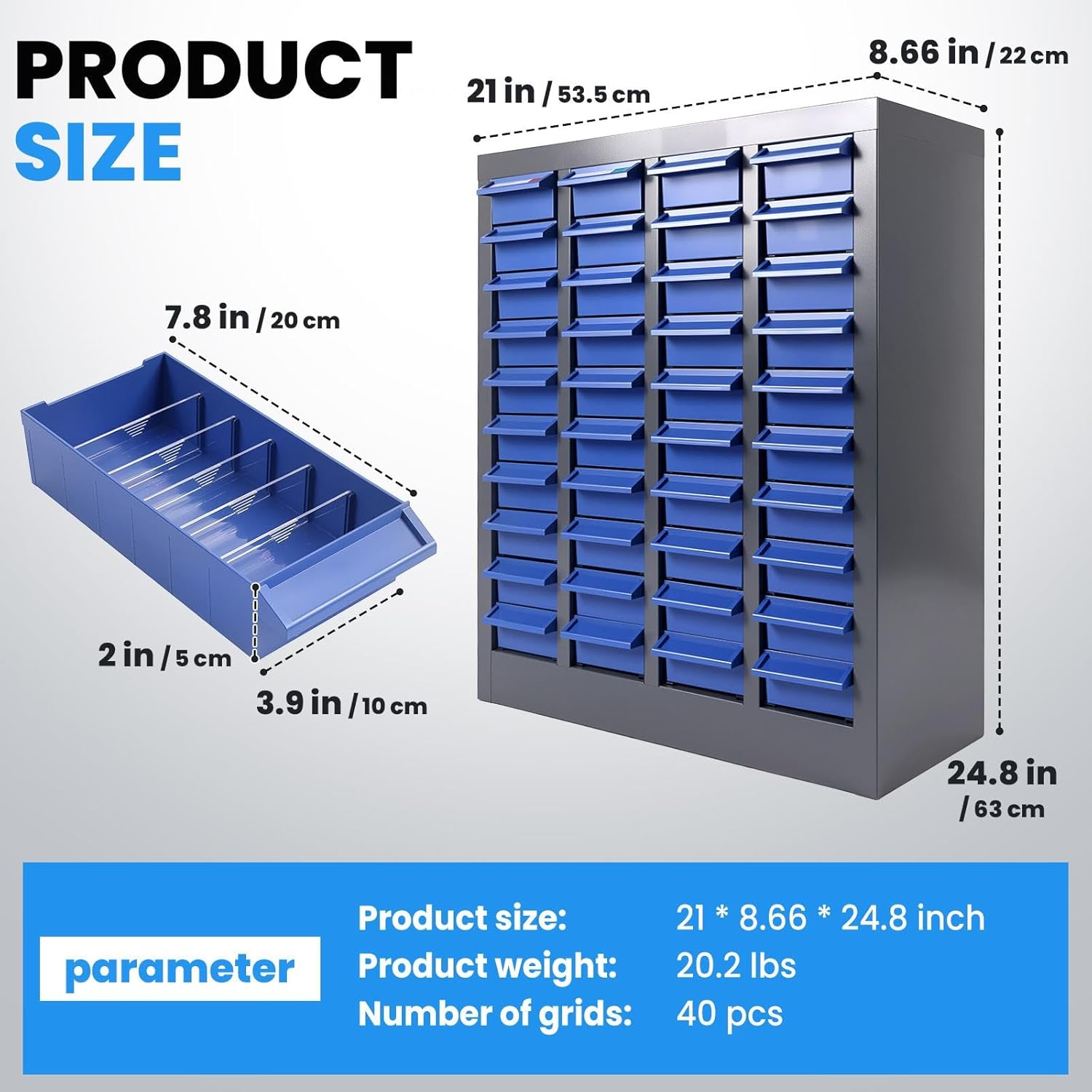 Nut and Bolt Organizer ABS Material, 40 Drawers Part Cabinet Bolt and Nut Tool Storage, Bolts Bin Tool with Drawer Dividers and Labels for Storing Tools and Parts (40-Drawer)