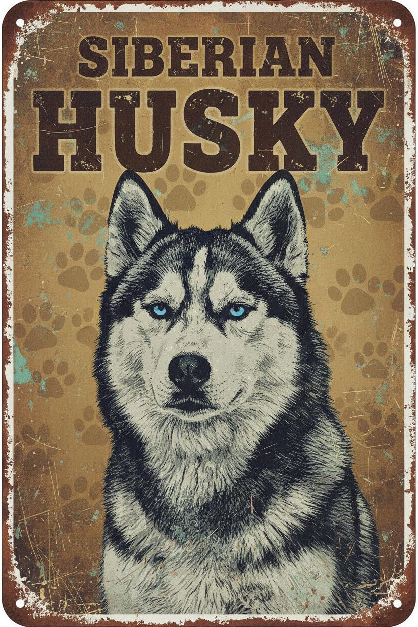 Dogs Siberian Husky Metal Sign Tin Poster Decor Bar Wall Art Painting Decor For Kit Home Decoration Vintage Nostalgic Mural Dimensions 8x12 INCH Signs Aluminum Plates Printed