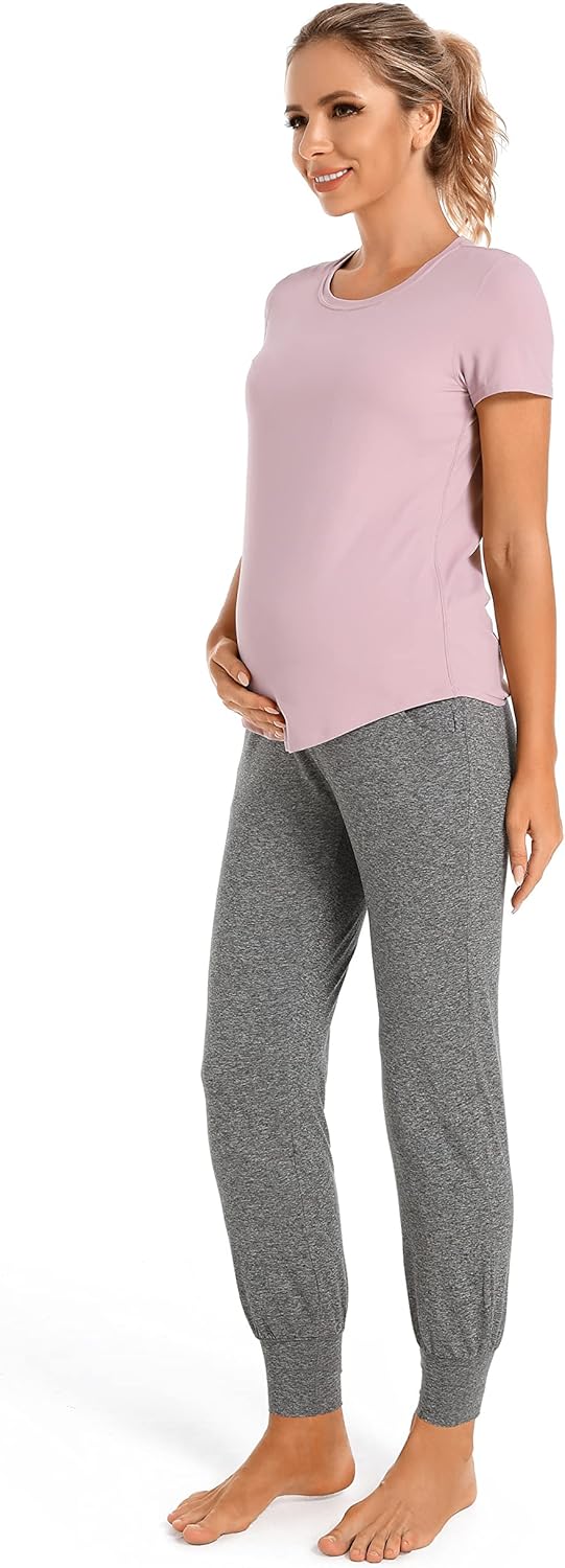 V VOCNI Women's Maternity Pants Maternity Activewear Jogger Track Cuff Sweatpants Over The Belly Stretchy Pregnancy Pants - Image 5