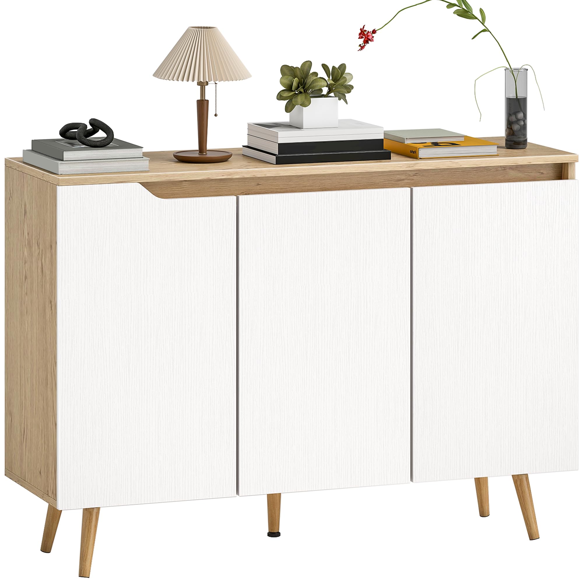 HOMCOM Buffet Salon 2 Étagères Réglables 107 x 35 x 76,5 cm Blanc et Chêne