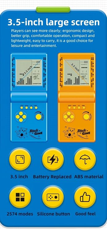 CZT Nostalgic Cube Game console Big Screen Built-in Retro 999 in 2 Block game Indoor/outdoor Handheld console Portable Electronic Brick games Children/Students/Boyfriends
