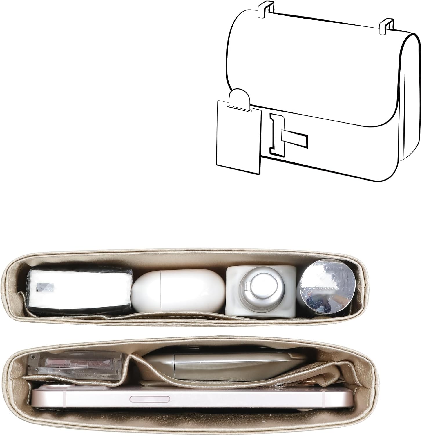 Fits for Constance C18 Bag Insert, Premium Silk Purse Organizer Insert, Smooth Touch & Lightweight，Luxury Handbag Organizer with Gift Box Fits For Hermes(C18 With Mirror,Champagne)