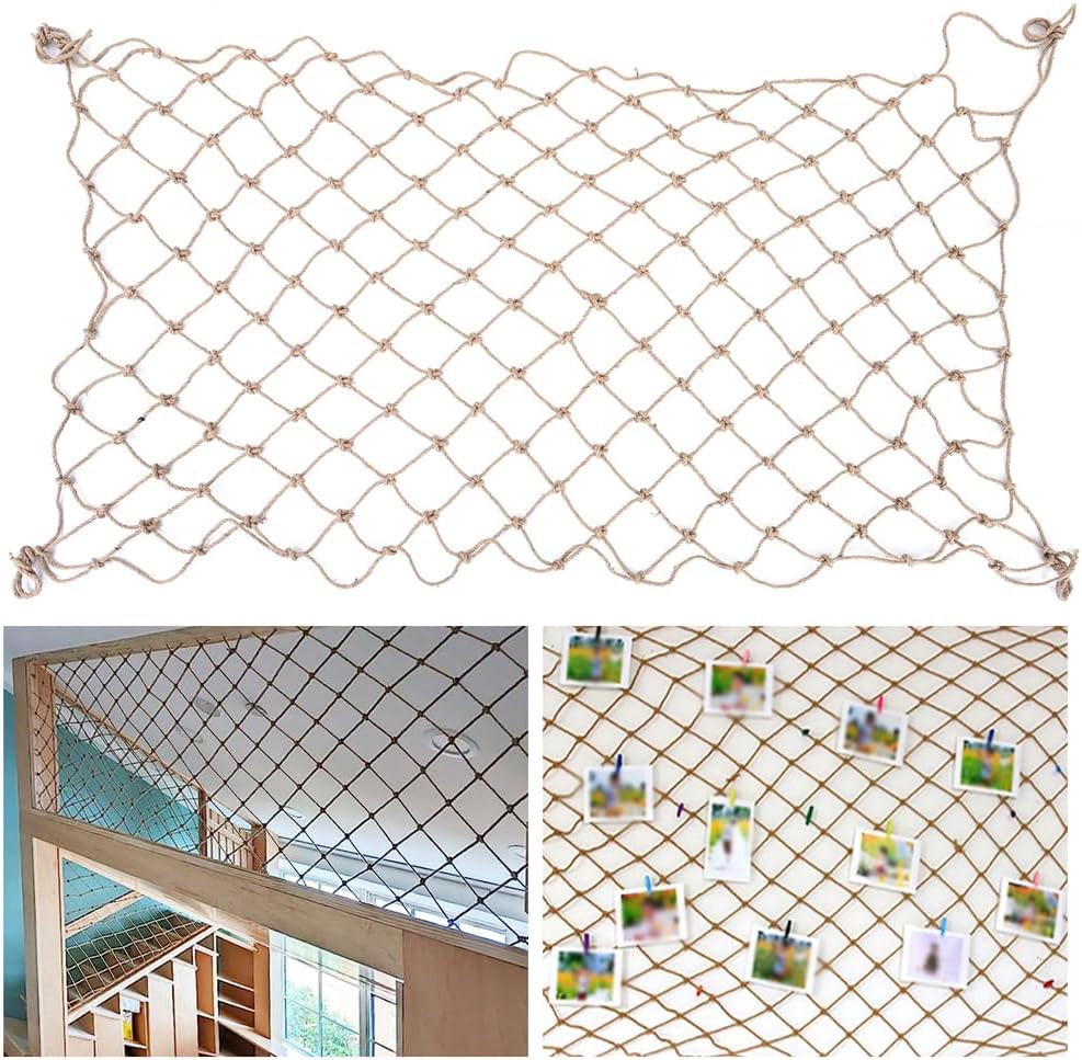 Amacthysh Jute Hemp Rope Net,Safety Rope Netting,Balcony Stair Railing Protection Net,Plant Climbing Support Nets,for Indoor Decor,Outdoor Fence Isolation,8 mm/10 cm,1 * 1m