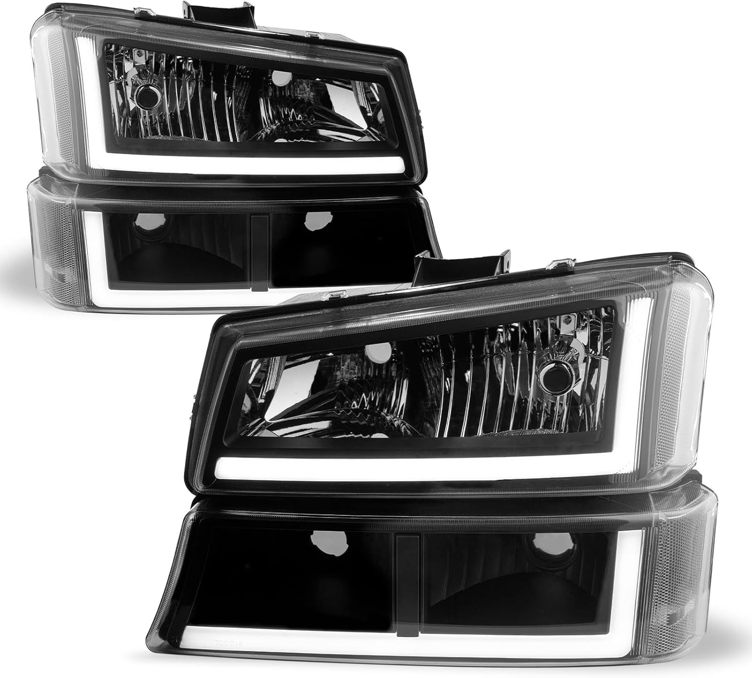 Headlights w/LED DRL for 2003-2006 Chevy Silverado 1500 2500 HD 3500 & Avalanche 1500 2500 Non-Factory Cladding Clear Reflector Black Housing