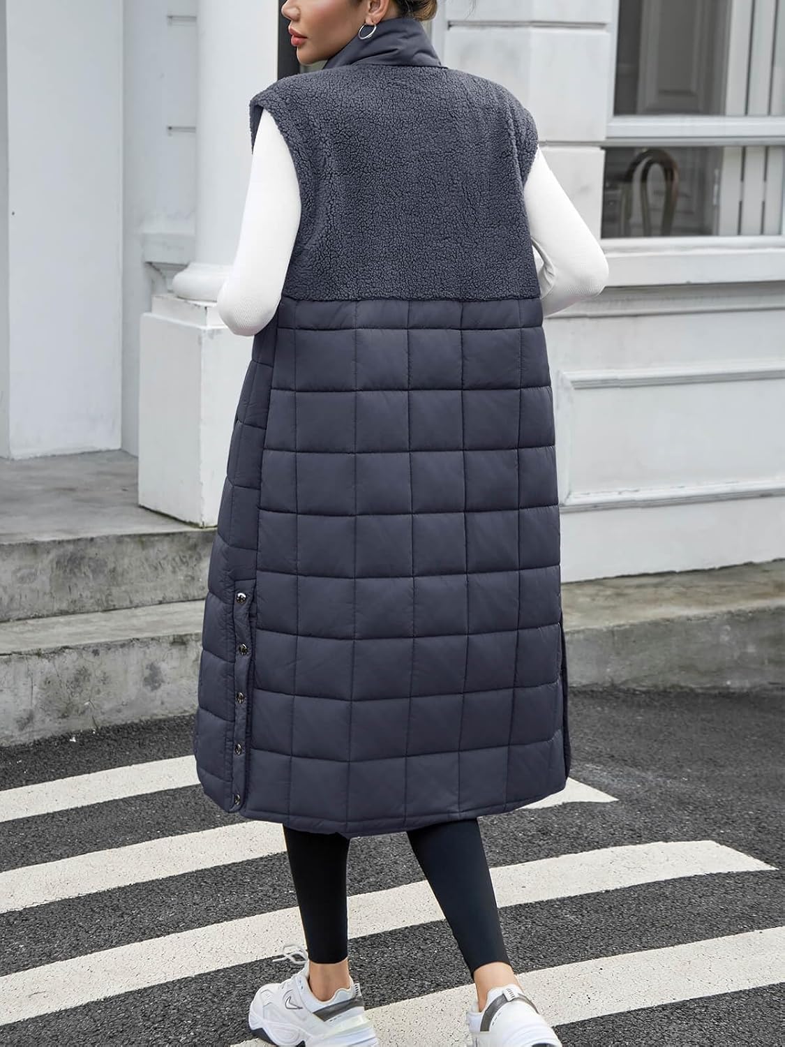 UMEKO Women's Long Puffer Vest Fleece Jacket Winter Button Down Sleeveless Coats - Image 3