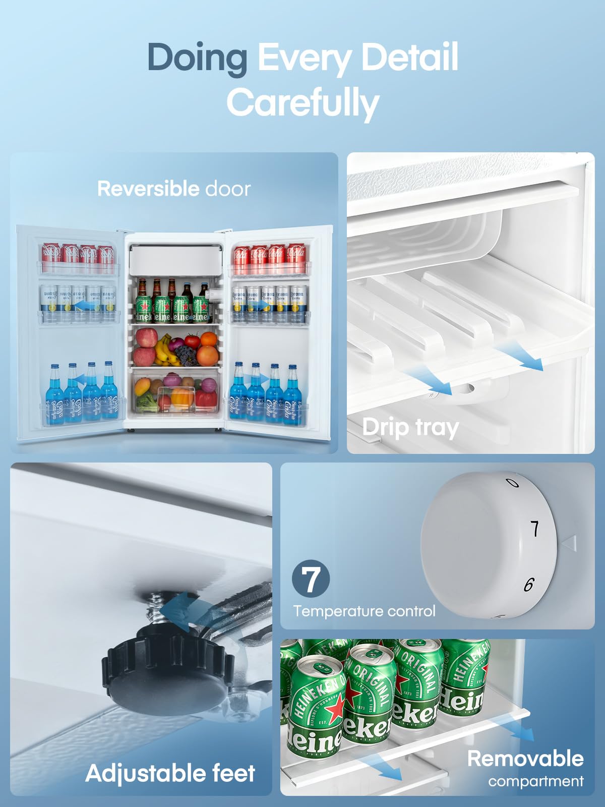 FOHERE Frigorifero Piccolo 91L con Freezer, Frigorifero Monoporta, Silenzioso, 7 Termostato Regolabile, Scomparto per Verdure, Mini Frigo da Ufficio, Camera, Bianco