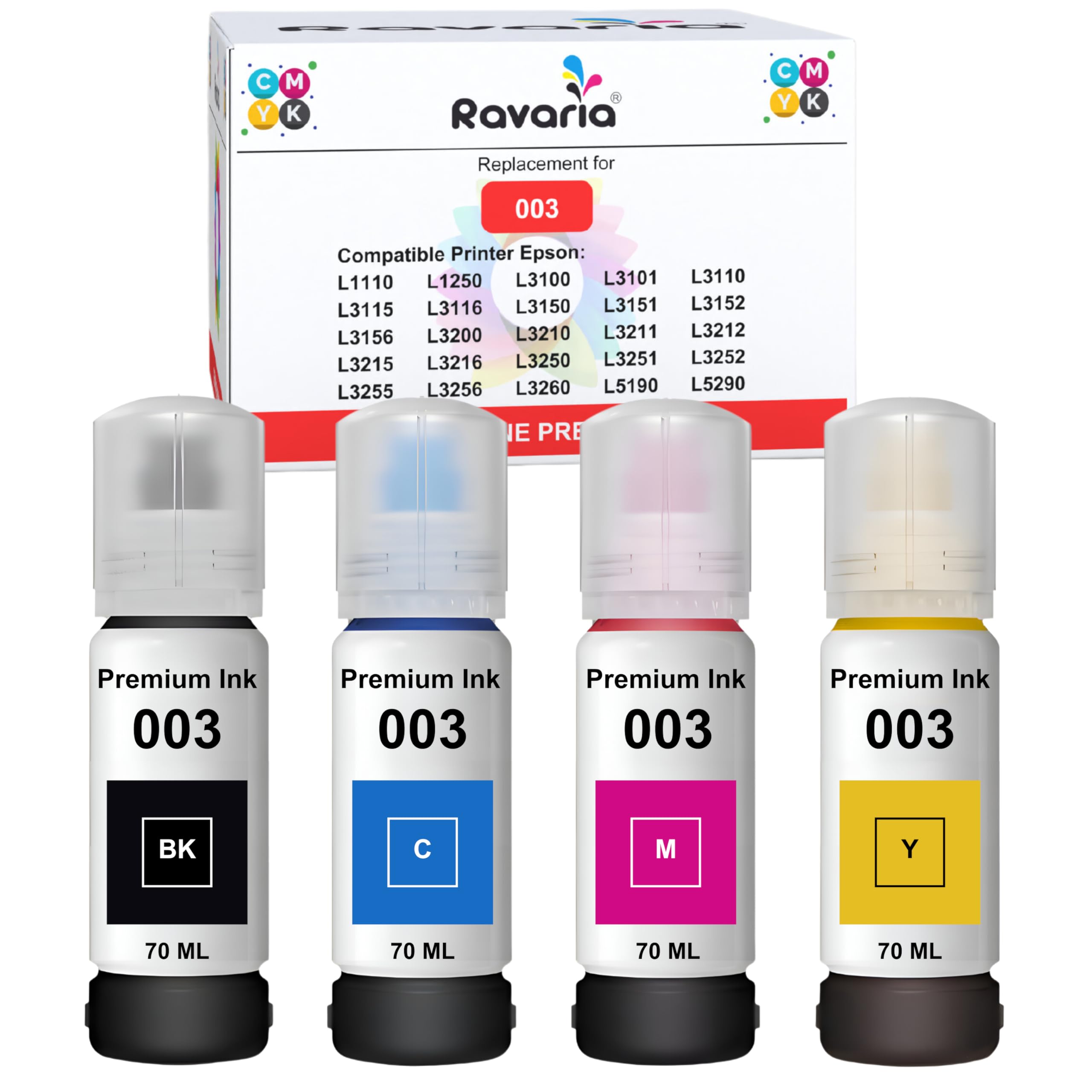 Ravaria 003 Compatible Ink for Epson Printer L1110 L3100 L3101 L3110 L3115 L3116 L3150 L3151 L3152 L3156 L5190 (003 Ink CMYK 1 Set) (B0D6CT4TGN) Amazon Price History, Amazon Price Tracker