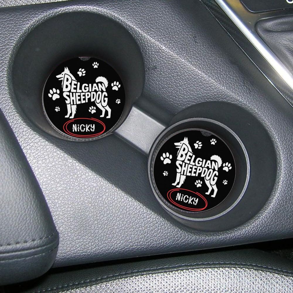Pet Paw Drive Coasters Personalized for Belgian Sheepdog Dog Lovers Custom Name Car Set Universal Fit Polyester for Trucks SUVs Cars for Holidays and Special Occasions