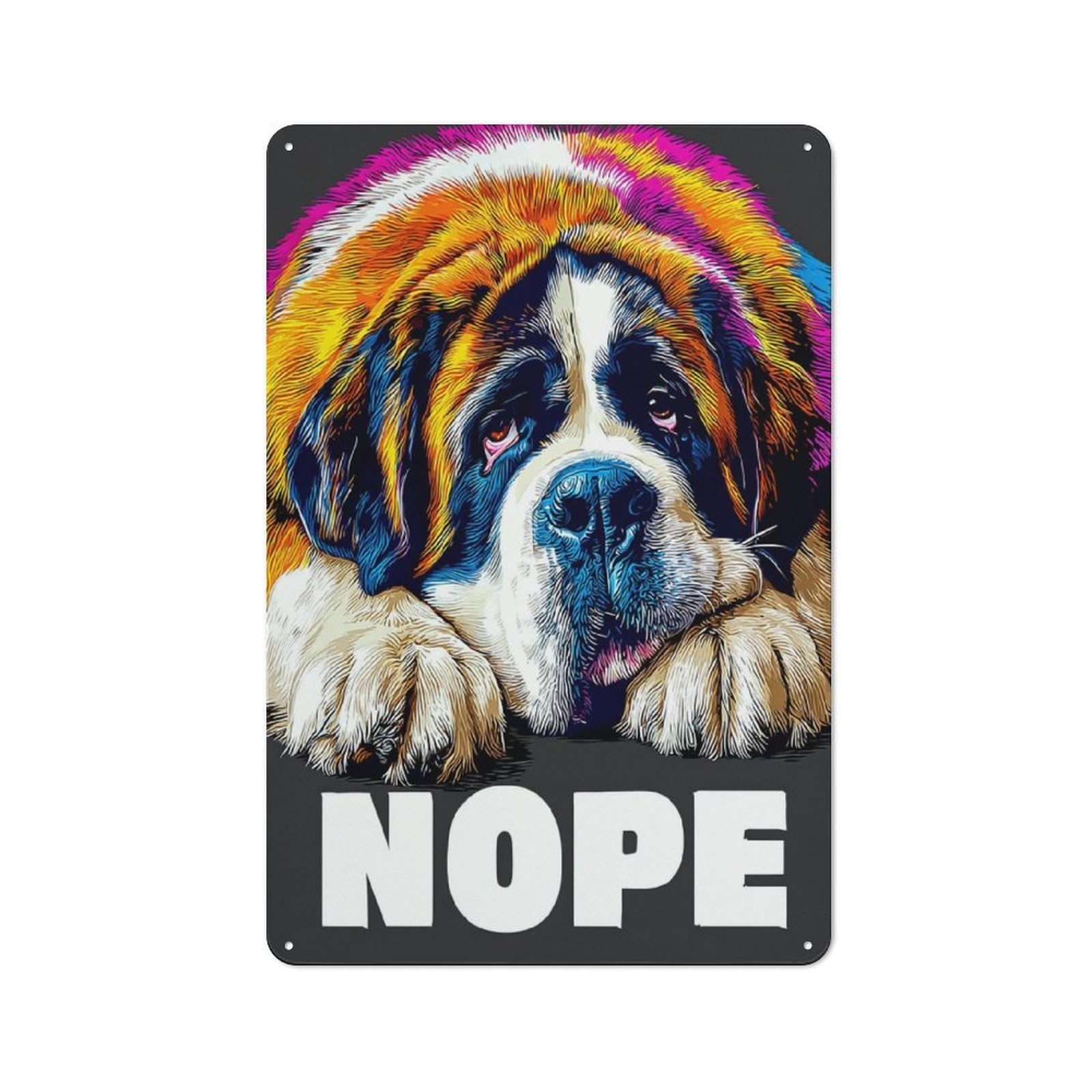 Junmoney Colorful Saint Bernard Nope! -2 Retro Metal Plaque 30X20cm Featuring Bistro Wall Plaque For Bakery, Diner, Cafe Or Family Room