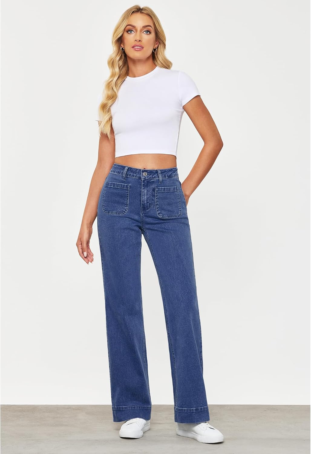 GRAPENT Wide Leg Jeans for Women High Waisted Flare Trendy Stretchy Denim Pants Duo Pockets Trouser Jeans - Image 4