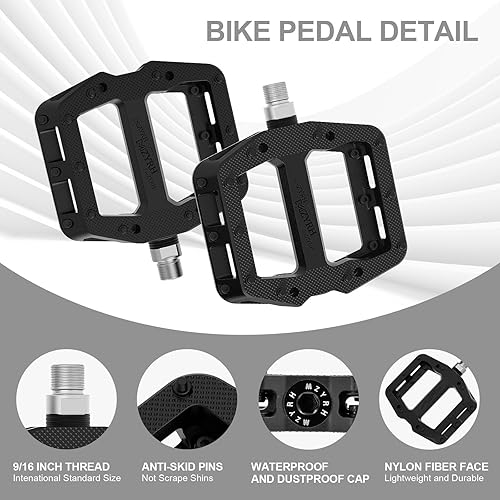 Miniatura 7 de MZYRH Pedal de bicicleta de montaña de 916 pulgadas, 3 rodamientos sellados, ligero, antideslizante, de fibra de nailon, pedales de plataforma para