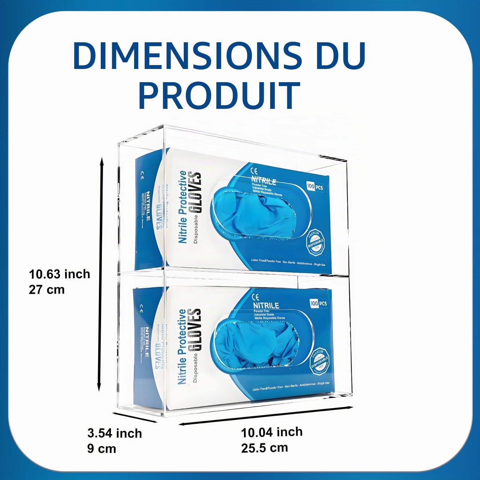Distributeur mural de boîtes de gants en acrylique transparent – Support double chargement latéral pour gants jetables (latex, nitrile), fixation murale, BOX SEULEMENT