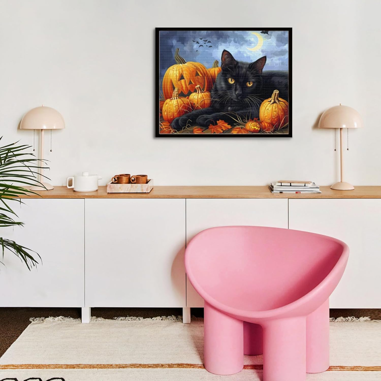 IMLQJES 5D Cat Diamond Art Painting Halloween - Fall Pumpkins Cat Pumpkin Diamond Art for Adults - Full Drill Square Rhinestone Craft for Home Wall Decor Gift 20x24 Inch