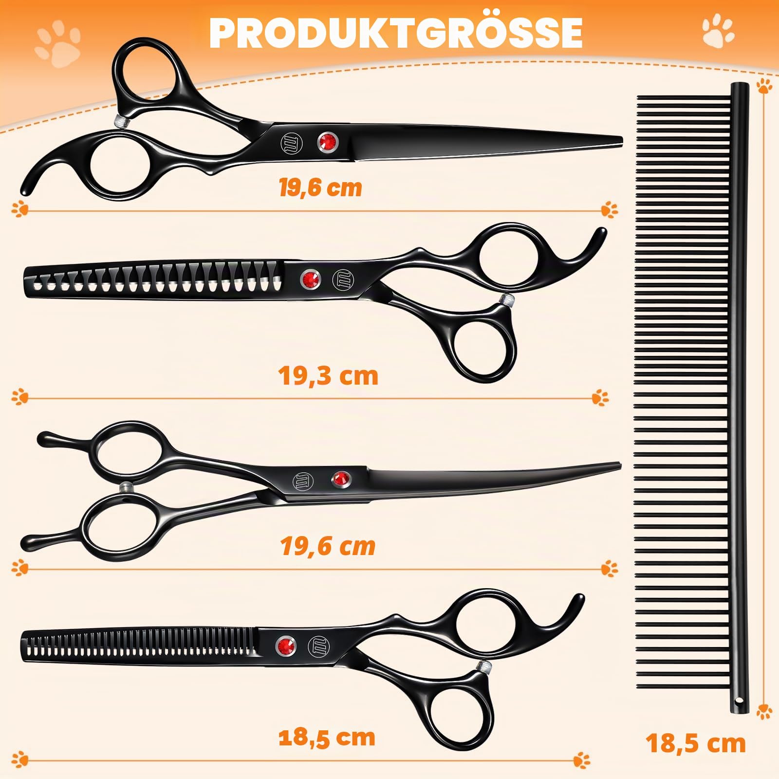Moontay 7 Zoll Fellschere Hundeschere professionelles Hundepflege-Scherenset Hundeschere Tierpflege-Schere mit Gebogene/Gerade/Chunker/Ausdünnungsschere Schwarz
