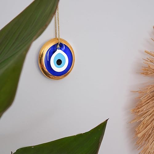 Miniatura 7 de BCS Adorno para colgar en la pared de 2.8 pulgadas de color azul y dorado, hecho a mano, amuleto turco griego de Nazar, amuleto de buena suerte y
