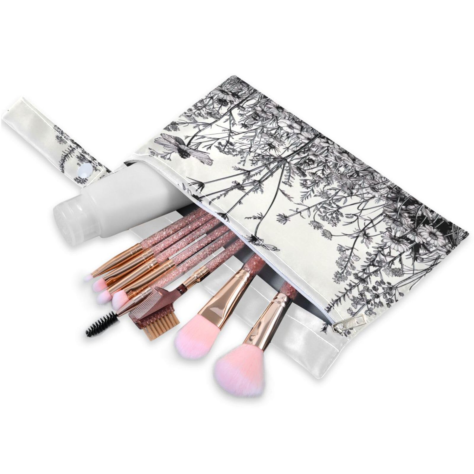 ATTX Black and White Flowers Wet Dry Bags 2-Pack - Reusable Cloth Diaper Storage for Travel, Beach & Gym | Multi-Use Waterproof Bags for Swimsuits, Baby Clothes, Sports Gear#65