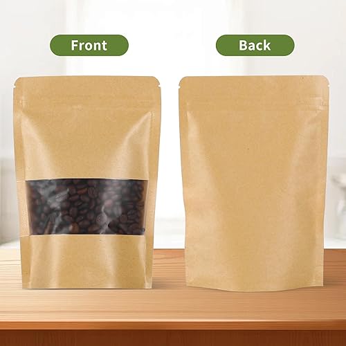 Miniatura 4 de 50 bolsas de papel kraft de 4 x 6 pulgadas con ventana transparente, bolsas de pie, bolsas a prueba de olores, bolsas resellables para pequeñas