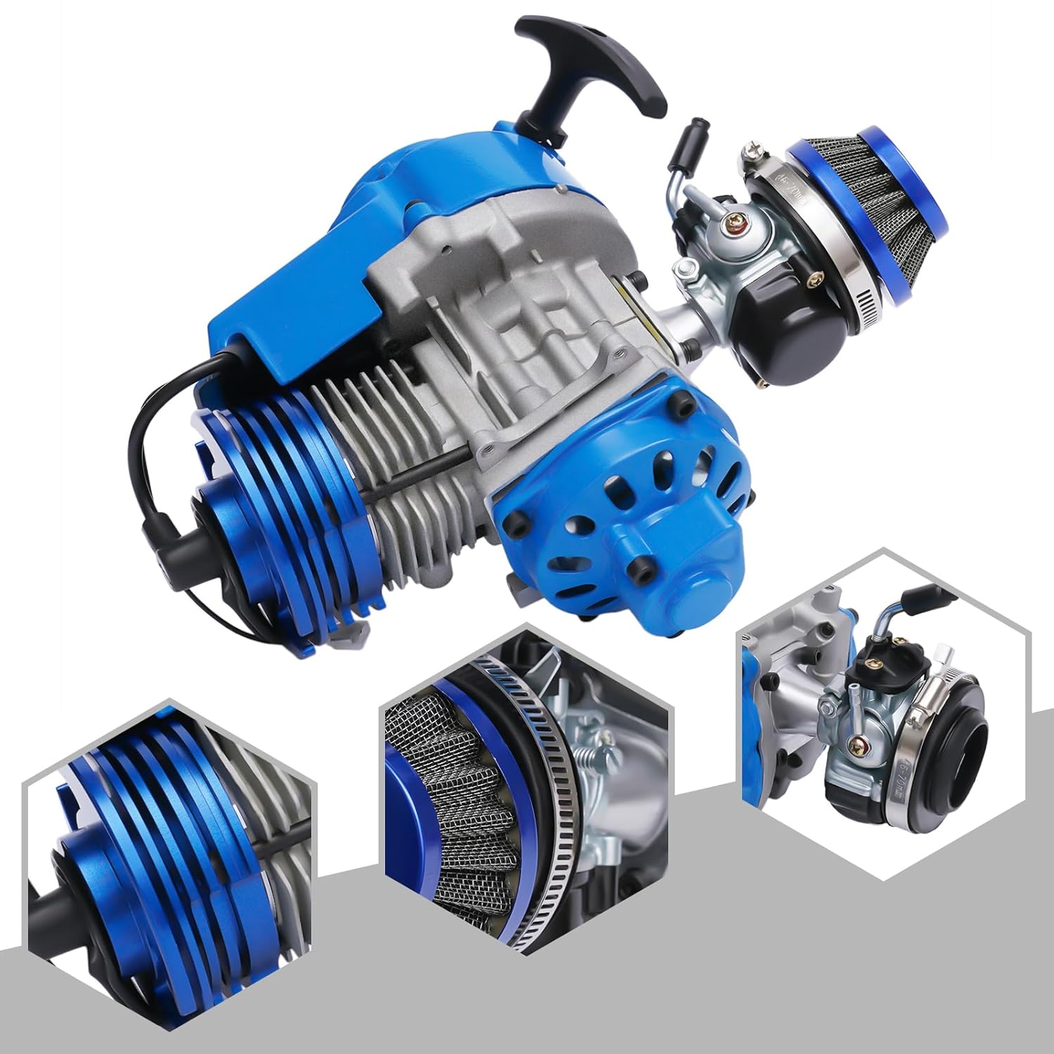 2-Stroke 49cc Engine Motor Single Cylinder Air-Cooled Small Engine Big Bore Racing Complete Engine for 47cc 49cc 50cc Mini Dirt Bike Pocket Quad ATV Scooters