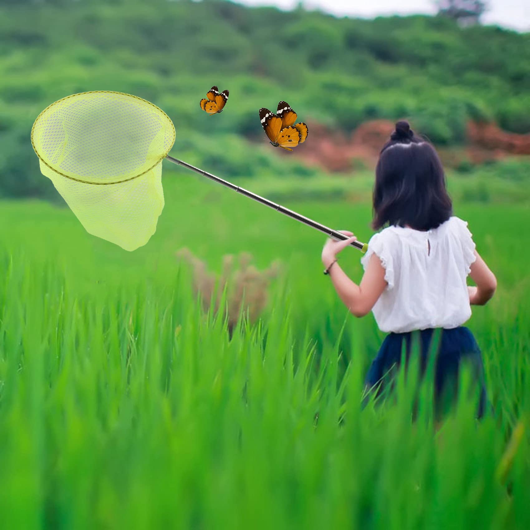 Atrapar Al Aire Libre Atrapar Mariposa Red De Pesca Bolsa De Acero Inoxidable Telescópico Herramienta De Red De Pesca Telescópico Portátil Atrapar Portátil Atrapar Red - Amarillo